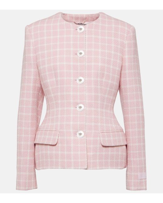Veste en tweed a carreaux Versace en coloris Pink