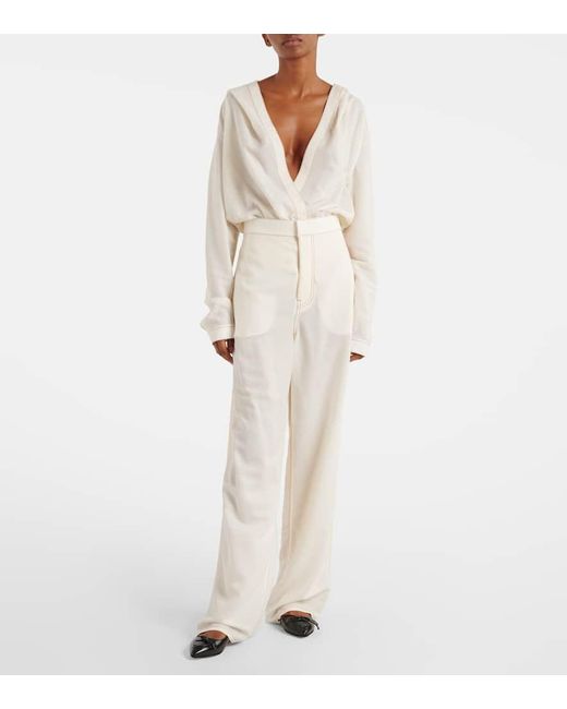 Alaïa White Hooded Wool-Blend Bodysuit