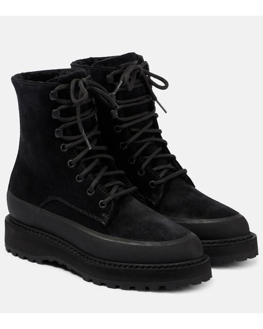 Le Monde Beryl Black Dolomite Shearling-Trimmed Suede Ankle Boots