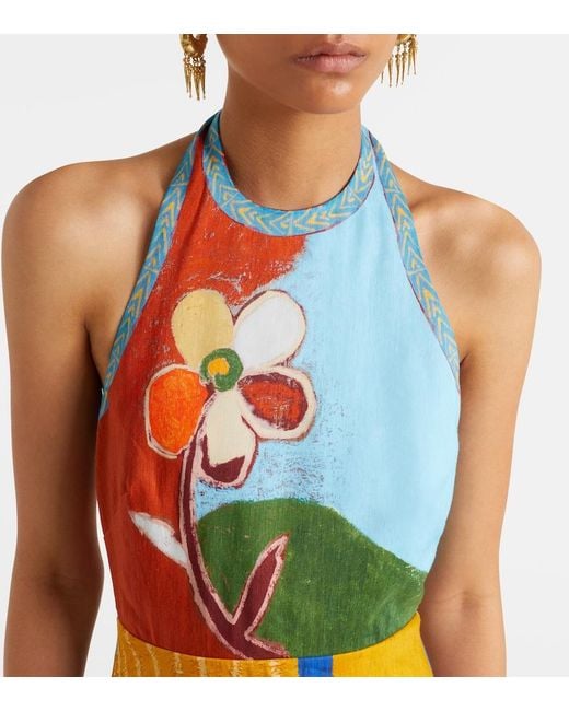 ALÉMAIS White X Mlak Printed Linen-Blend Midi Dress