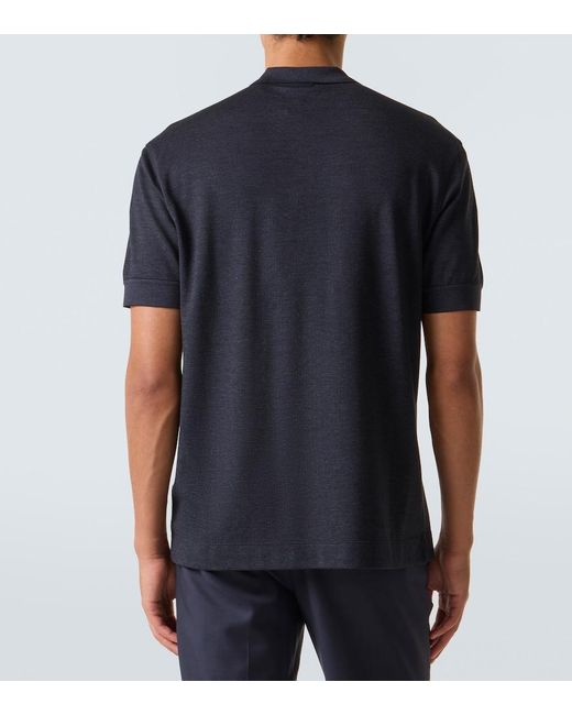 Zegna Blue Cotton And Silk Polo Shirt for men