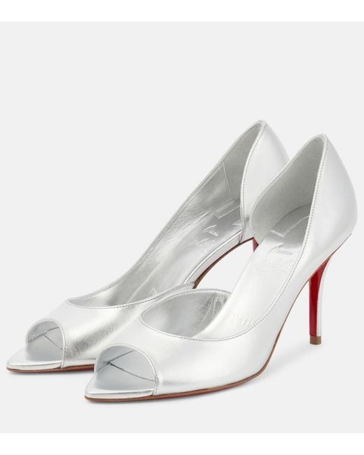 Christian Louboutin White Open Apostropha 80 Metallic Leather Pumps