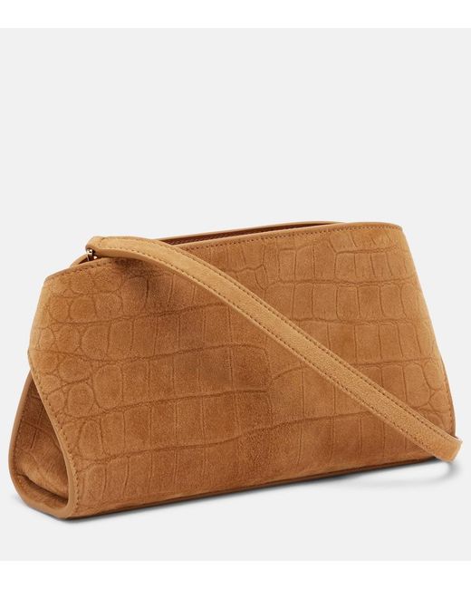 Ferragamo Brown Hug Mini Croc-Effect Suede Clutch