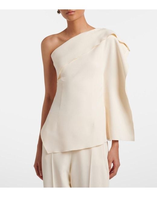 FFORME Natural Lavinia Draped One-Shoulder Top