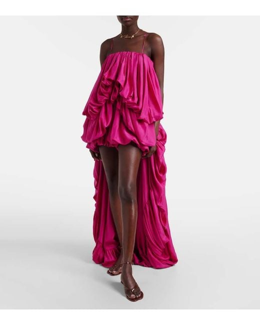 Chloé Pink Gathered Silk Pongee Romper