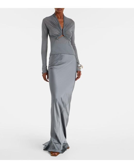 Rick Owens Gray Coda Satin Maxi Skirt