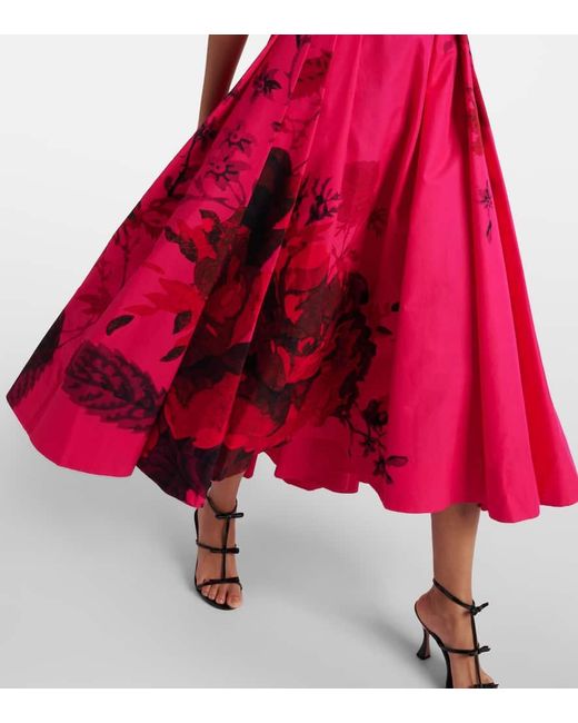 Vestido largo de faya de algodon floral Erdem de color Red