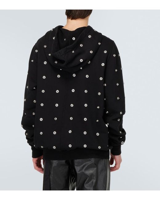 Rick Owens Black Granbury Studded Cotton Jersey Hoodie for men