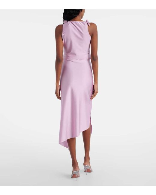 Coperni Pink Floral-Applique Satin Midi Skirt