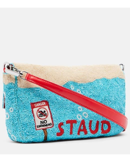 Staud Blue Tommy Beaded Shoulder Bag