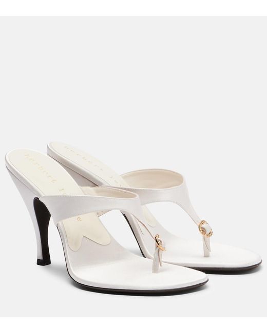 Herbert Levine White Kiss And Tell Embellished Satin Thong Sandals