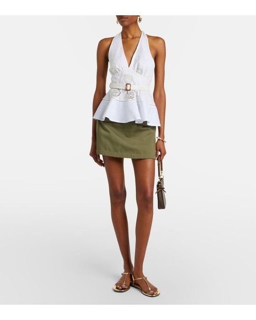 Self-Portrait White Broderie Anglaise Peplum Linen And Cotton Top