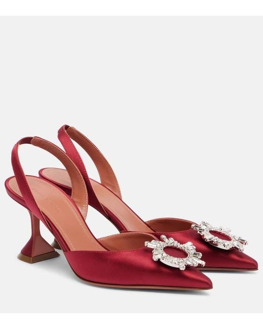 AMINA MUADDI Red Begum 70 Embellished Satin Slingback Pumps