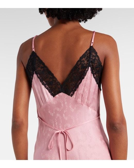 Rixo Pink Alberta Floral Satin Jacquard Midi Dress