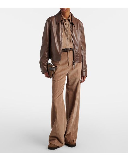 Brunello Cucinelli Brown Monili Cotton Corduroy Wide-Leg Pants