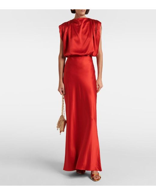 The Sei Red Silk Satin Maxi Skirt