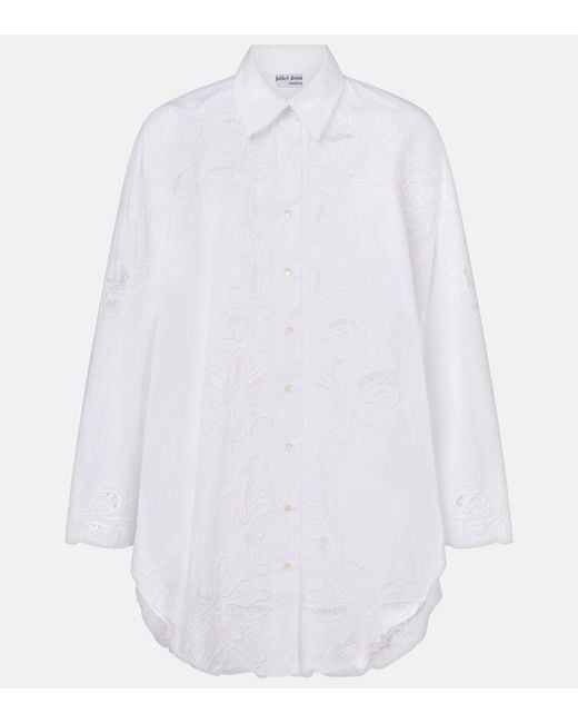 Juliet Dunn White Broderie Anglaise Cotton Poplin Shirt