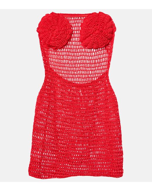 Anna Kosturova Red Camellia Cotton Crochet Bustier Dress