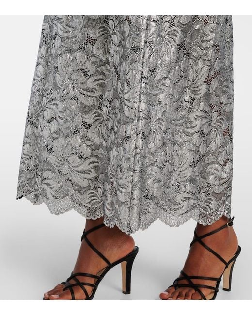 Rabanne Gray Metallic-Effect Lace Maxi Dress