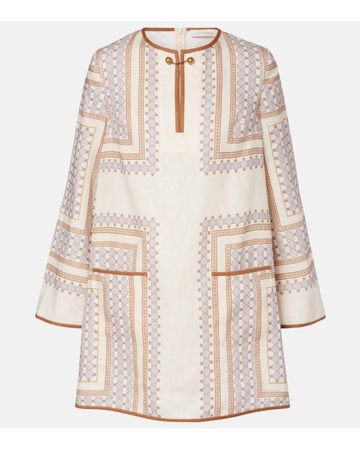 Zimmermann Natural Printed Linen Minidress