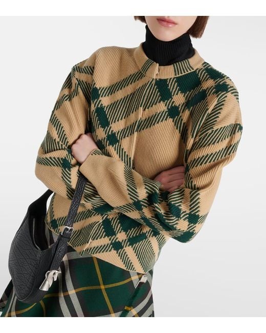 Cardigan de mezcla de lana con Check Burberry de color Green