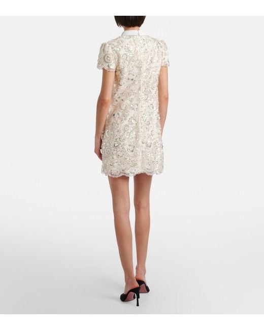 Self-Portrait Natural Bow-Detail Embellished Minidress
