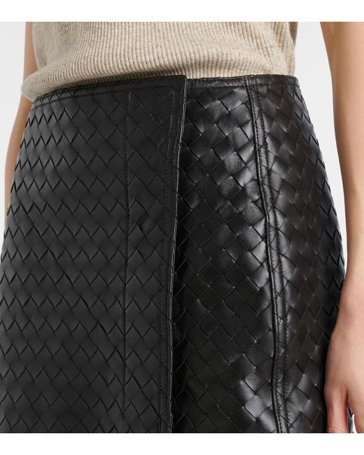 Bottega Veneta Black Intrecciato Leather Midi Skirt