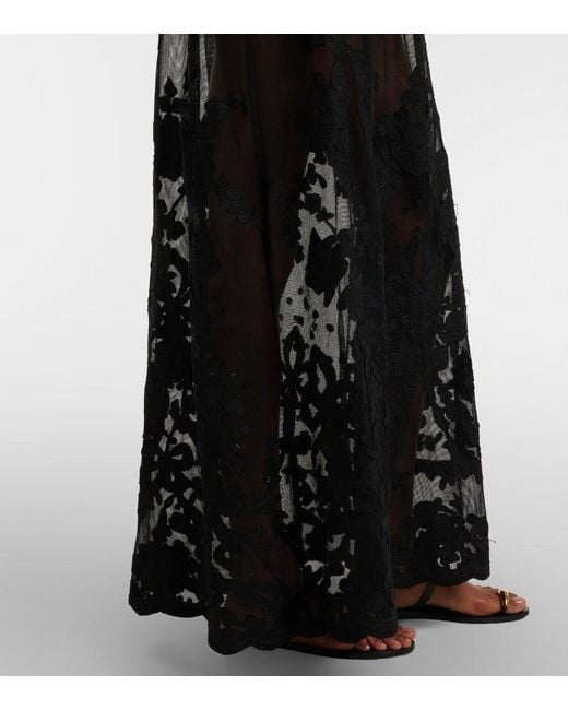 Juliet Dunn Black Embroidered Sheer Cotton Maxi Dress