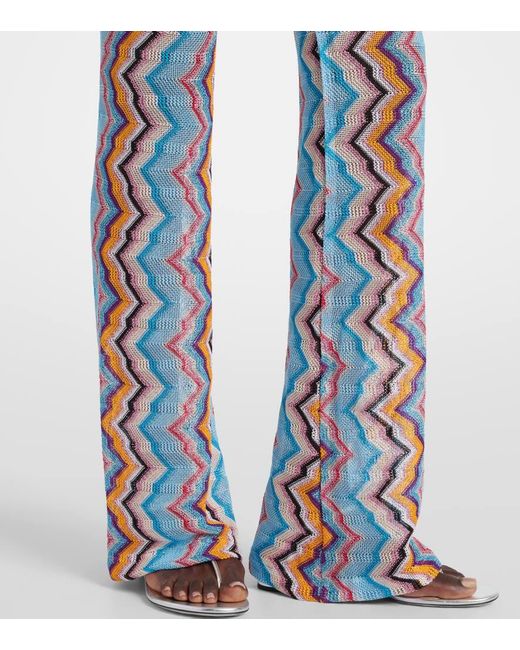 Pantaloni Flared A Zig-Zag A Vita Alta di Missoni in Blue