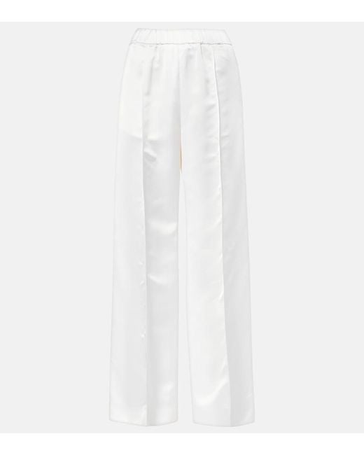 Jil Sander White High-Rise Satin Wide-Leg Pants