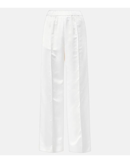 Jil Sander White High-Rise Satin Wide-Leg Pants