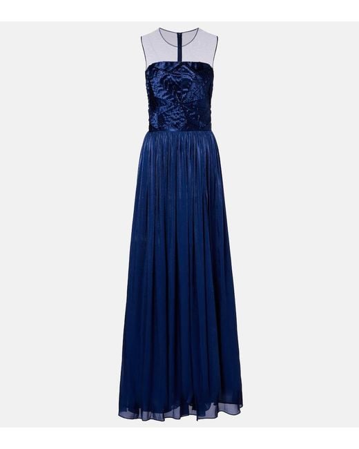Costarellos Blue Pleated Gown