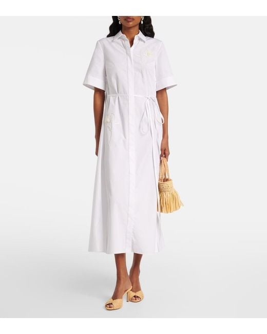 Erdem White Embroidered Cotton Poplin Shirt Dress