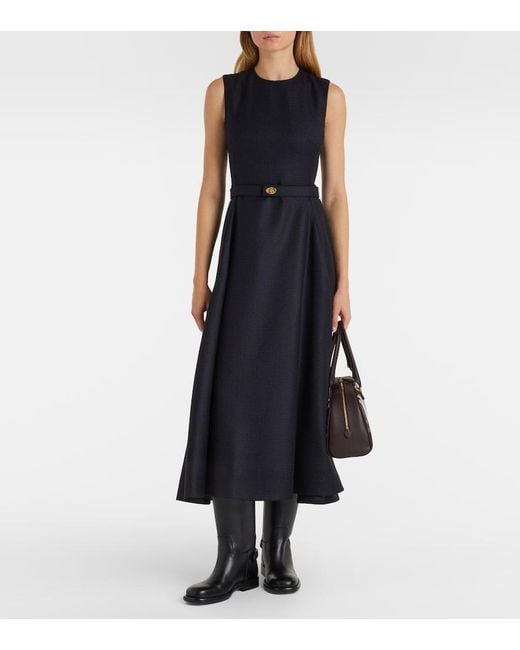 Burberry Black Prince Of Wales Check Wool Midi Dress