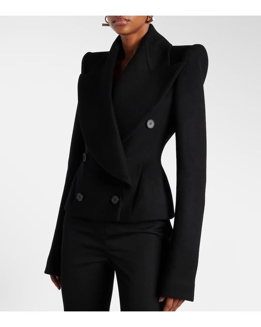 Alexander McQueen Black Double-Breasted Wool And Cashmere Blazer