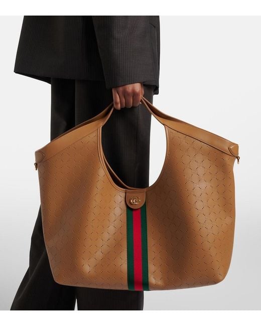 Gucci Brown Giglio Large Leather Tote Bag