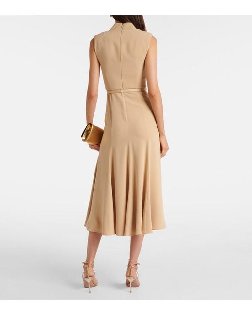Roland Mouret Natural Belted Crepe Satin Midi Dress