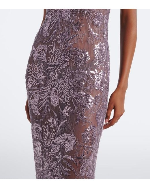 The New Arrivals Ilkyaz Ozel Purple Claudie Sequined Lace Gown