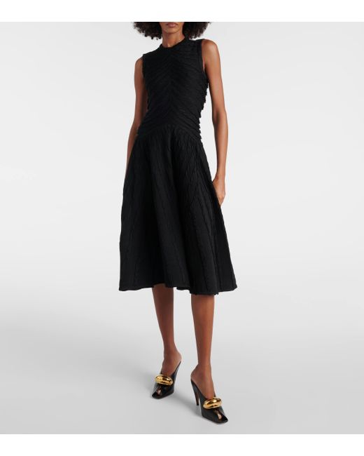 Alaïa Black Gathered Midi Dress