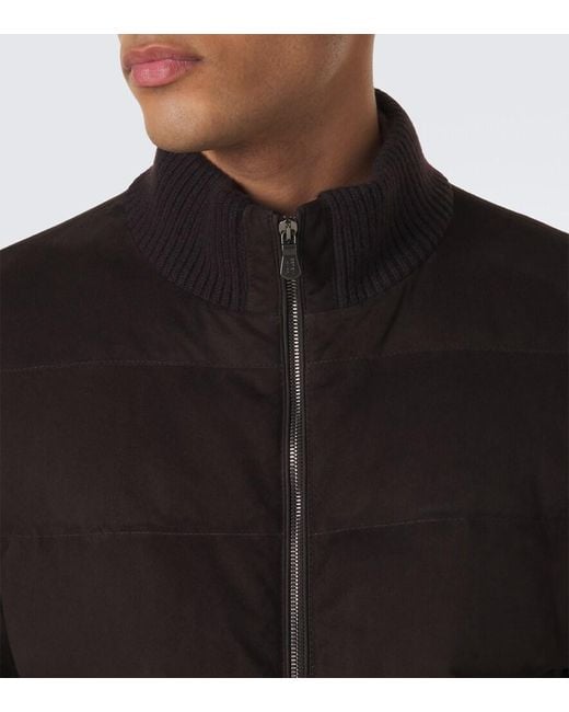 Fedeli Black Padded Suede Bomber Jacket for men