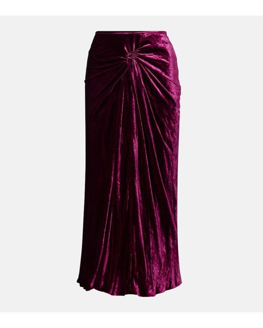 Dries Van Noten Purple Gathered Velvet Midi Skrit