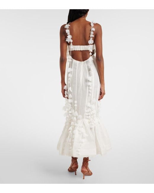 Zimmermann White Dawning Linen And Silk Midi Dress