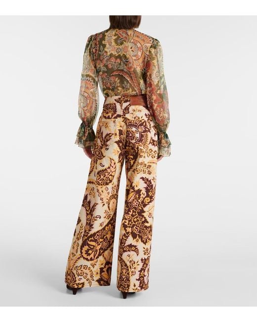 Etro Natural Floral High-Rise Wide-Leg Jeans