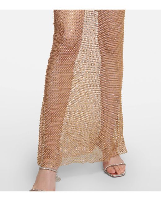 Self-Portrait Natural Embellished Fishnet Maxi Dress