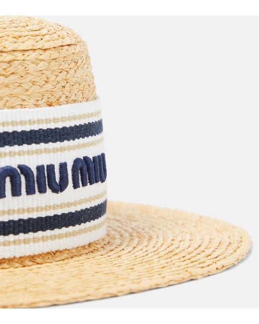 Sombrero de rafia con logo Miu Miu de color White