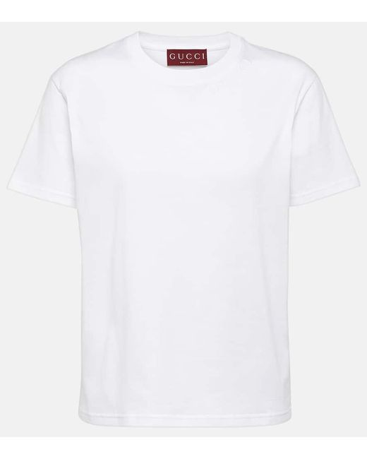 Gucci White Besticktes T-Shirt aus Baumwoll-Jersey