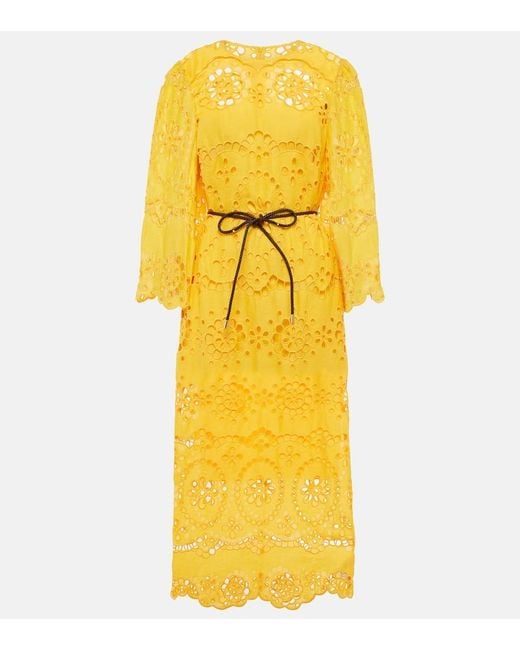 Zimmermann Yellow Pop Embroidered Midi Dress