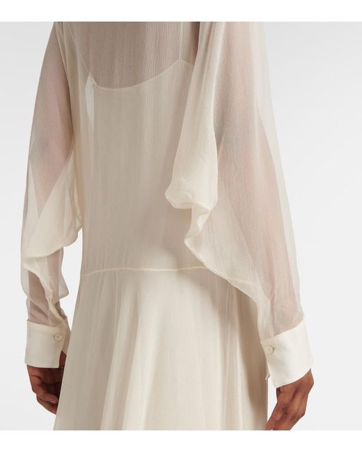 Chloé White Silk Chiffon Shirt Dress
