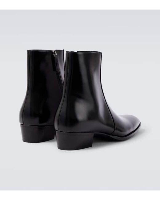 Saint Laurent Black Roman Leather Ankle Boots for men
