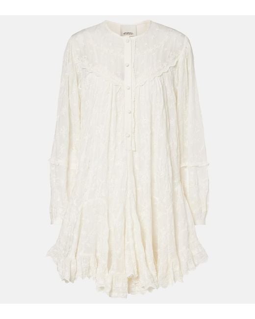 Isabel Marant White Zame Embroidered Cotton And Silk Minidress